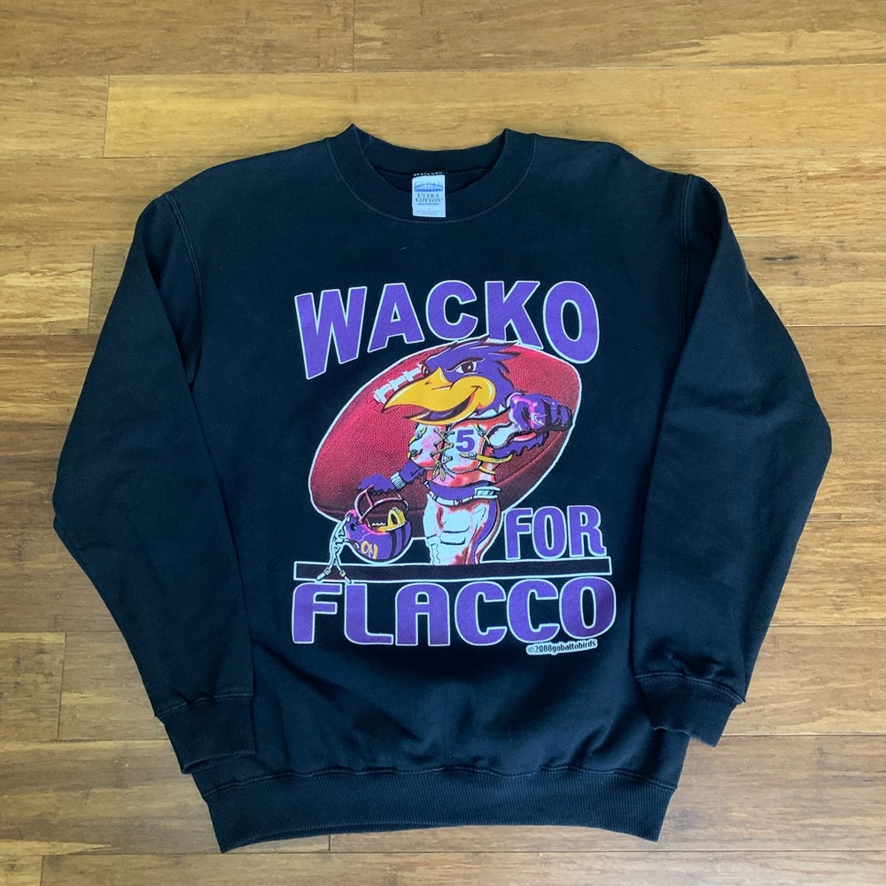 Vintage 2008 Baltimore Ravens Wacko For Flacco Crewneck